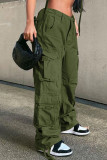 Green Casual Street Solid Patchwork Pocket Mid Waist Straight Solid Color Bottoms