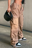 Green Casual Street Solid Patchwork Pocket Mid Waist Straight Solid Color Bottoms