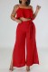 Red Sexy Casual Solid Backless Spaghetti Strap Sleeveless Two Pieces