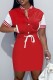Red Casual Solid Patchwork Short Sleeve Dress