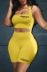 Yellow Letter Print Backless Halter Sleeveless Two Pieces