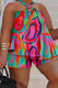 Rose Red Green Casual Print Backless Halter Plus Size Two Pieces