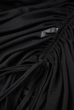 Black Sexy Solid See-through V Neck Long Sleeve Dresses