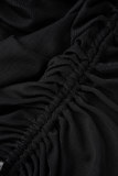 Black Sexy Solid See-through V Neck Long Sleeve Dresses