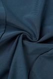 Deep Blue Casual Sportswear Solid Patchwork O Neck Short Sleeve Two Pieces