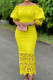 Yellow Elegant Solid Patchwork Off the Shoulder One Step Skirt Dresses(Without Brooch)