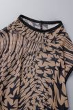 Black Sexy Print Backless Turtleneck Sleeveless Two Pieces