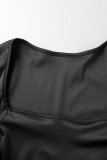 Black Elegant Solid Patchwork U Neck Evening Dress Dresses