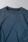 Deep Blue Casual Sportswear Solid Patchwork O Neck Short Sleeve Two Pieces
