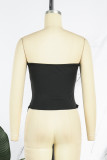 Black Sexy Solid Patchwork Backless Strapless Tops