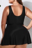 Black Sexy Solid Backless V Neck Plus Size Swimwear (With Paddings)