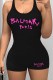 Black Sexy Print Letter U Neck Rompers