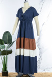 Red Casual Patchwork Contrast V Neck Short Sleeve Dress Dresses