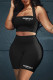 Black Letter Print Backless Halter Sleeveless Two Pieces