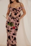 Pink Sexy Casual Print Backless Off the Shoulder Sleeveless Two Pieces
