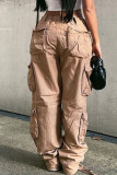 Green Casual Street Solid Patchwork Pocket Mid Waist Straight Solid Color Bottoms