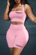 Pink Letter Print Backless Halter Sleeveless Two Pieces
