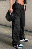 Green Casual Street Solid Patchwork Pocket Mid Waist Straight Solid Color Bottoms