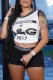 White Casual Print Letter O Neck Sleeveless Two Pieces