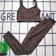 Maroon Sexy Vacation Letter Patchwork Swimwears