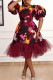 Deep Red Elegant Print Patchwork Asymmetrical Collar A Line Dresses