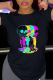 Black Casual Daily Print Skull Patchwork O Neck T-Shirts