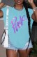 Baby Blue Street Print Letter O Neck T-Shirts