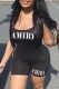 Black Sexy Street Print Letter U Neck Rompers
