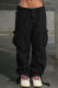 Black Casual Street Solid Patchwork Pocket Mid Waist Straight Solid Color Bottoms