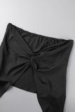 Black Sexy Solid Patchwork Backless Strapless Tops