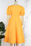 Yellow Casual Elegant Solid Patchwork V Neck Evening Dress Dresses