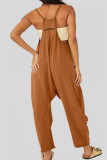 Grey Casual Print Patchwork Spaghetti Strap Harlan Jumpsuits