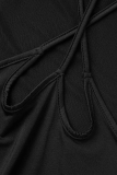 Black Sexy Solid Mesh O Neck Pencil Skirt Dresses
