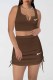 Coffee Casual Embroidery Draw String V Neck Sleeveless Two Pieces