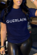 Navy Blue Street Print Patchwork Letter O Neck T-Shirts