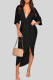 Black Sexy Solid Patchwork Asymmetrical V Neck Irregular Dress Dresses