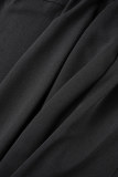 Black Casual Solid Frenulum Turndown Collar Short Sleeve Two Pieces