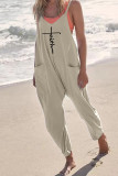 Grey Casual Print Patchwork Spaghetti Strap Harlan Jumpsuits