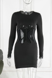 Black Sexy Solid Mesh O Neck Pencil Skirt Dresses