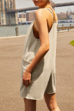 Grey Casual Print Patchwork Pocket Spaghetti Strap Loose Rompers