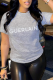 Grey Street Print Patchwork Letter O Neck T-Shirts