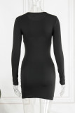 Black Sexy Solid Mesh O Neck Pencil Skirt Dresses