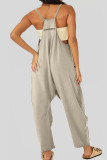 Grey Casual Print Patchwork Pocket Spaghetti Strap Harlan Jumpsuits