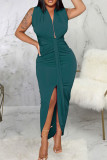 Red Sexy Solid Patchwork Asymmetrical V Neck Irregular Dress Dresses