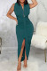 Lake Blue Sexy Solid Patchwork Asymmetrical V Neck Irregular Dress Dresses