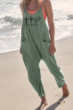 Grey Casual Print Patchwork Pocket Spaghetti Strap Harlan Jumpsuits