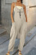 Grey Casual Print Patchwork Spaghetti Strap Harlan Jumpsuits