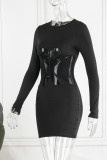 Black Sexy Solid Mesh O Neck Pencil Skirt Dresses