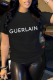 Black Street Print Patchwork Letter O Neck T-Shirts