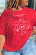 Red Daily Print Patchwork O Neck T-Shirts